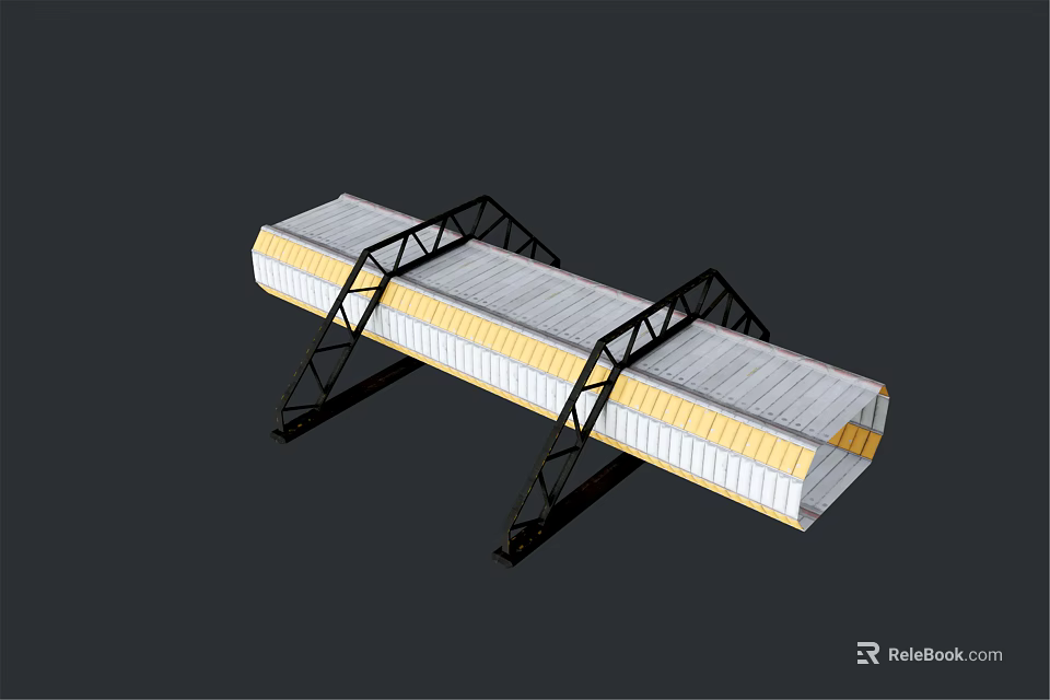 Industrial Metal Frame Structure With White Roof And Yellow Side Stripes 3d model 