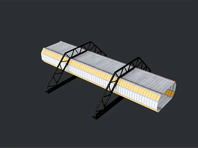 Industrial Metal Frame Structure With White Roof And Yellow Side Stripes 3d model