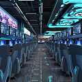 Modern Internet Cafe Interior With Multiple Computers Comfortable Seats And Futuristic Neon Decor 3d model