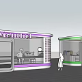 Modern Neon Lit Outdoor Kiosks With Menthol Signage And Seating Areas At Night