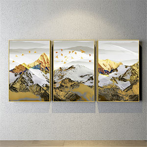 Modern Landscape Painting Gold and Silver Living Room Abstract Color Block Decorative Painting 3d model