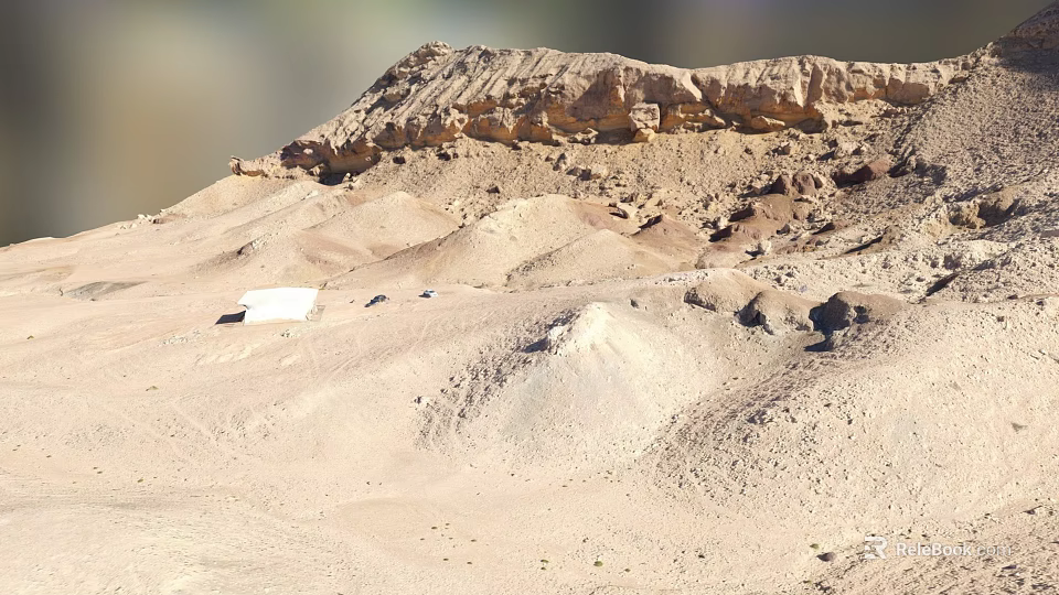 Natural Garden Landscape Featuring Sandy Dunes Rocky Outcrops and White Decorative Elements 3d model 