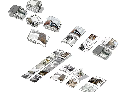 Various Open and Stacked Books and Magazines With Interior Design Images Layouts 3d model