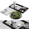 Ornamental Decor Combination With Marble Tray Moss Decoration Book And Phone