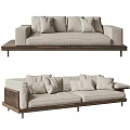 Modern Beige Multi Seater Sofa With Wooden Frame And Multiple Cushions 3d model