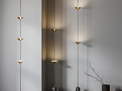 Modern Minimalist Floor Lamps With Metallic Shades And Shadow Projection On Wall 3d model