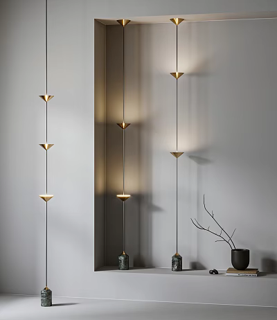 Modern Minimalist Floor Lamps With Metallic Shades And Shadow Projection On Wall 3d model