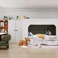 Kids Room Interior Featuring Built In Bed Study Desk Green Chair And Building Blocks