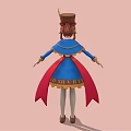 Elegant 3D Cartoon Character Wearing Blue Dress Red Cape Brown Hat On Pink Background