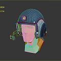 Blue Tactical Helmet With Visor Earmuffs And Microphone On Orange Mannequin