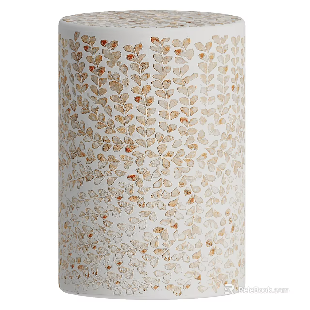 Elegant Round Side Table With White Base And Gold Brown Leaf Pattern Design 3d model