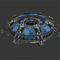 Futuristic Circular Weapon Design With Mechanical Arms Blue Yellow Components And Energy Elements 3d model