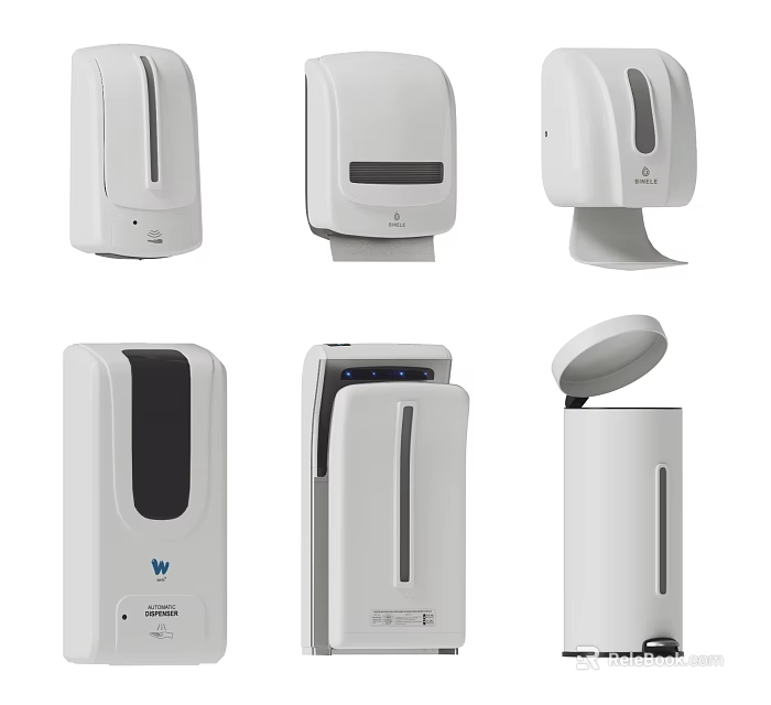 Various White Household Electrical Appliances With Dispensers And Holders For Home Use 3d model 