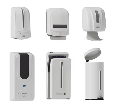 Various White Household Electrical Appliances With Dispensers And Holders For Home Use 3d model