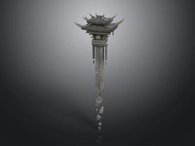 Traditional Chinese Architectural Pillar With Pagoda Roof And Intricate Carvings 3d model