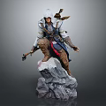 Game Movie Character in White Hood Assassin Outfit Standing On Rock Base With Weapon Statue 3d model