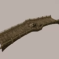 Traditional Wooden Bridge with Curved Structure Ornate Railings and Decorative Patterns