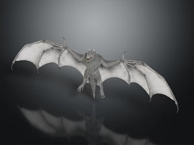 Gray Bat 3D Model With Large Wings In Standing Pose On Reflective Background 3d model