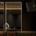 Luxurious KTV Interior With Leather Sofa Mirrored Walls And Decorative Ceiling Design
