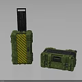Large And Small Green Storage Boxes With Yellow Stripes Black Handle And Panel Latches