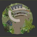 Cartoon Scene Of Eco Friendly House With Solar Panels Windmill Blue Car And Green Trees