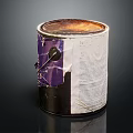 Old Rusted Paint Can With Torn Purple White Label And Rusty Top