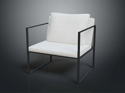 Modern Leisure Accent Chair With Black Metal Frame And White Cushion 3d model