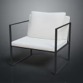 Modern Leisure Accent Chair With Black Metal Frame And White Cushion