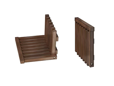 Wooden Sofa Stool In Modern Design With Striped Planks Backrest And Two Views 3d model