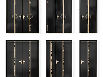 Elegant Modern Double Doors In Various Styles With Black Finish And Golden Accents 3d model