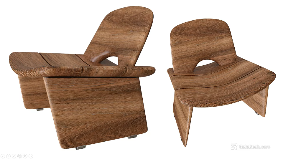 Modern Wooden Lounge Chair With Unique Curved Backrest And Stylish Armrest Design 3d model 