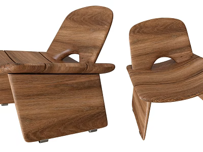 Modern Wooden Lounge Chair With Unique Curved Backrest And Stylish Armrest Design 3d model