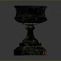 Silver Carved Decorative Vessel With Intricate Patterns And Pedestal Base
