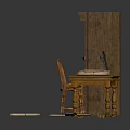 Library Interior Featuring Large Bookshelf Filled With Books Two Desks Feather Pen And Wooden Chair