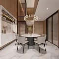 Modern Living and Dining Room Interior With Circular Ceiling Marble Floor Sofa And TV Wall