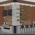 Stylish Modern Cafe Bar Counter With Terrazzo Surface Comfortable Stools And Large Display Shelves