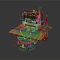 Small Traditional Food Stall Building With Wooden Platform Red Seats Signboard And Suspended Wheels
