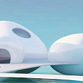 Modern Hotel Building With Unique Streamlined White Design And Round Windows Architecture 3d model