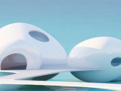 Modern Hotel Building With Unique Streamlined White Design And Round Windows Architecture 3d model