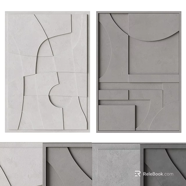 Abstract Geometric Painting In Gray Tones With Curved Lines Rectangles And Smooth Surfaces 3d model 
