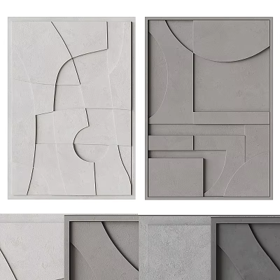 Abstract Geometric Painting In Gray Tones With Curved Lines Rectangles And Smooth Surfaces 3d model