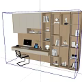 Modern Wooden Bookcase With Study Desk Computer Chair And Decorative Shelves