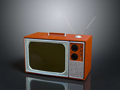 Vintage TV Set With Wooden Case Antennas Control Knobs And Classic Screen 3d model