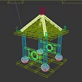 Decorative Pavilion With Blue Roof Red Pillars And Yellow Decorations On Square Base
