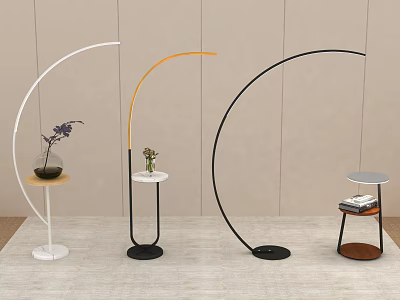 Modern Arc Floor Lamps with Side Tables Decorative Vases and Plants 3d model