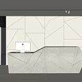 Stone front desk office reception desk background fireplace computer all-in-one machine 3d model