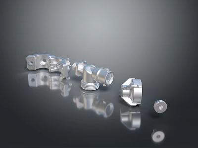Silver Metallic Lighting Fixture Set With Assorted Connector Components And Parts 3d model