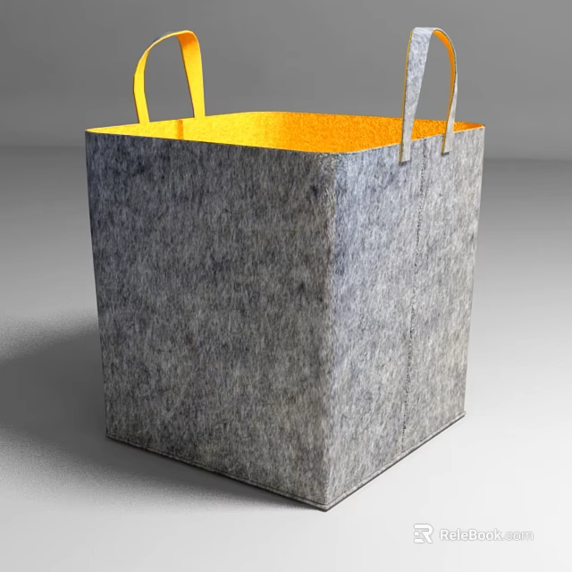 Gray Felt Storage Basket with Yellow Handles for Home Organizing and Decorative Use 3d model 