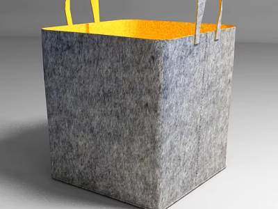 Gray Felt Storage Basket with Yellow Handles for Home Organizing and Decorative Use 3d model