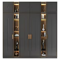 Modern Luxury Wardrobe with Illuminated Open Shelves Gold Accents and Decorative Items